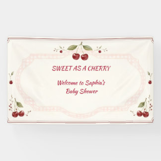 Watercolor Cherry Baby Shower Pink Gingham Banner