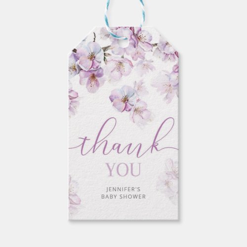 Watercolor cherry blossom baby shower gift tags