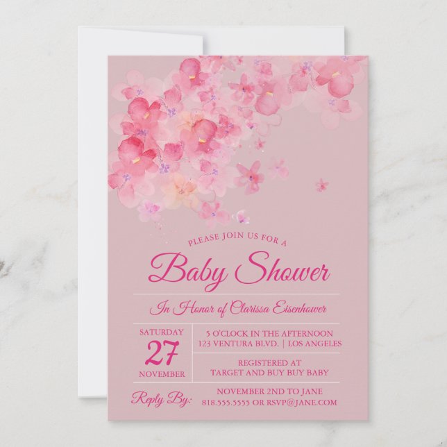 Watercolor Cherry Blossom Baby Shower Invitation (Front)