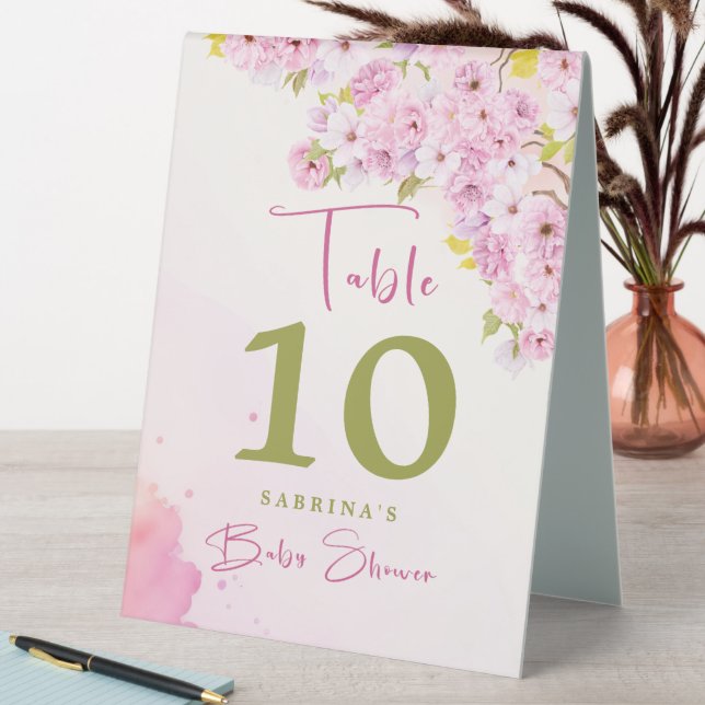 Watercolor Cherry Blossom Baby Shower Table Number Table Tent (In SItu (Table))