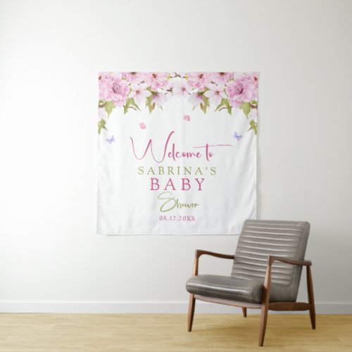 Watercolor Cherry Blossom Baby Shower Tapestry