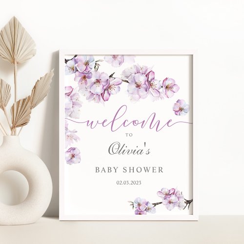 Watercolor cherry blossom baby shower welcome sign