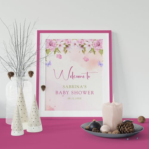 Watercolor Cherry Blossom Baby Shower Welcome Sign