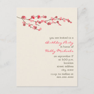 Watercolor Cherry Blossom Birthday Party Invite