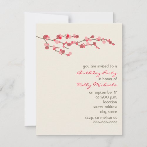 Watercolor Cherry Blossom Birthday Party Invite