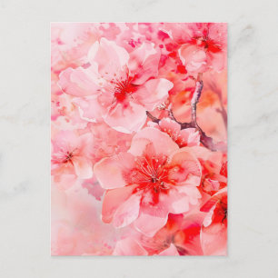 Watercolor Cherry Blossom Bliss Announcement Postcard