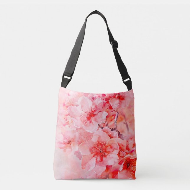 Watercolor Cherry Blossom Bliss Crossbody Bag (Front)