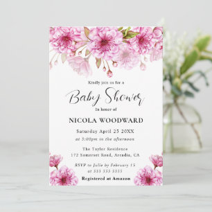 Watercolor Cherry Blossom Branch Baby Shower  Invitation