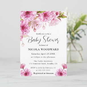 Watercolor Cherry Blossom Branch Baby Shower Invitation