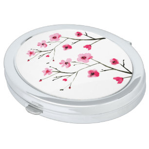 Watercolor Cherry Blossom Bridal Shower Gift Compact Mirror
