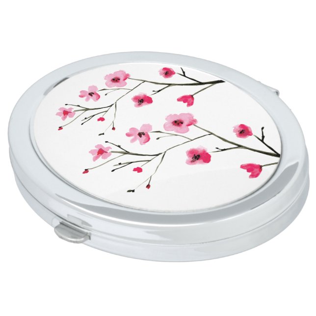 Watercolor Cherry Blossom Bridal Shower Gift Compact Mirror (Turned)