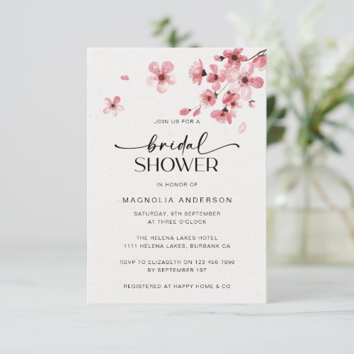 Watercolor Cherry Blossom Bridal Shower Invitation