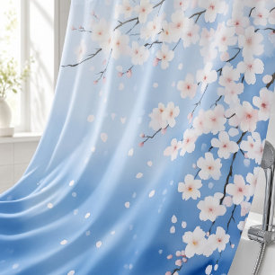 Watercolor Cherry Blossom Cascade Japanese Style Shower Curtain