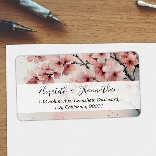 Watercolor Cherry Blossom Floral Girly Script Name Label