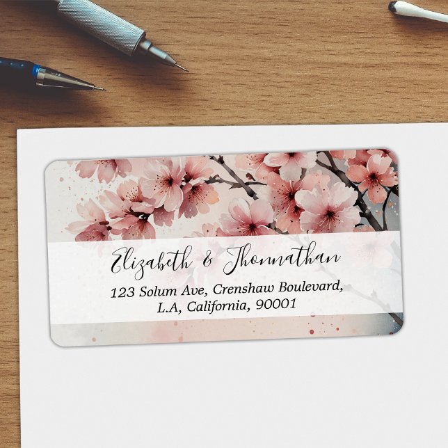 Watercolor Cherry Blossom Floral Girly Script Name Label (Creator Uploaded)