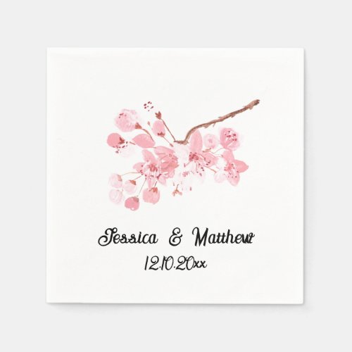 Watercolor cherry blossom floral nature Weddings  Napkins