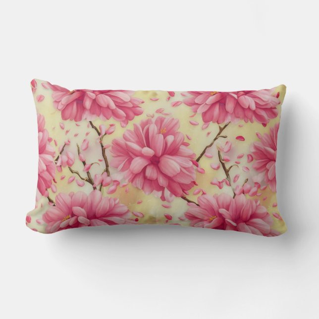 "Watercolor Cherry Blossom Floral Pattern" Lumbar Pillow (Front)