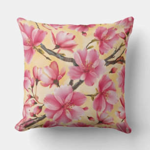 "Watercolor Cherry Blossom Floral Pattern" Throw Pillow