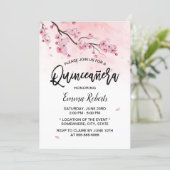 Watercolor Cherry Blossom Floral Quinceanera 15 Invitation (Standing Front)