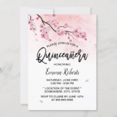 Watercolor Cherry Blossom Floral Quinceanera 15 Invitation (Front)