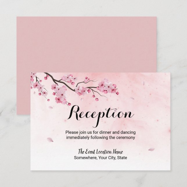 Watercolor Cherry Blossom Floral Wedding Reception Invitation (Front/Back)