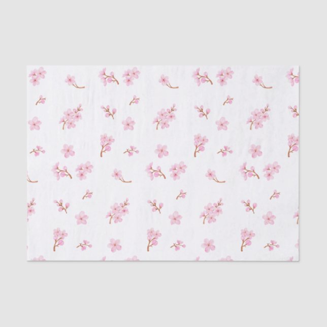 Watercolor Cherry Blossom Flowers  Tissue Paper (Front)