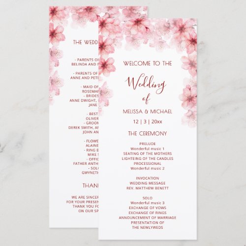 Watercolor Cherry Blossom Flowers Wedding Program