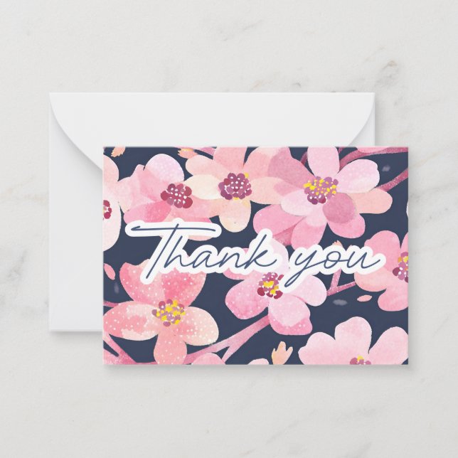 Watercolor Cherry Blossom Gratitude Thank You Note (Front)