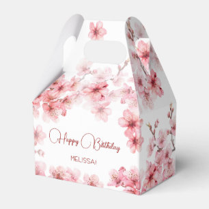 Watercolor Cherry Blossom Happy Birthday Favor Boxes