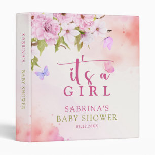 Watercolor Cherry Blossom It's a Girl Baby Shower 3 Ring Binder