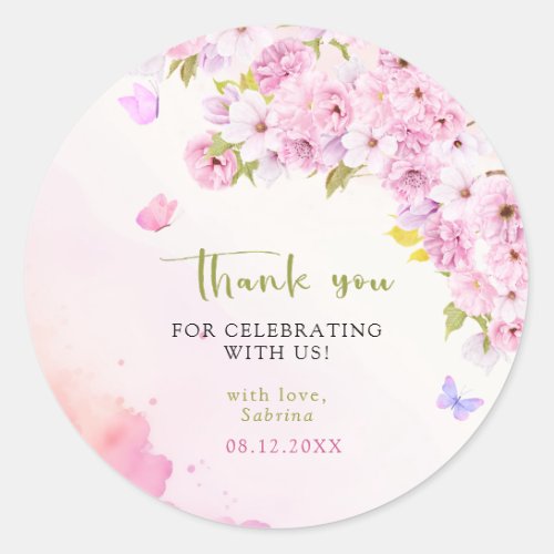 Watercolor Cherry Blossom Its a Girl Baby Shower Classic Round Sticker