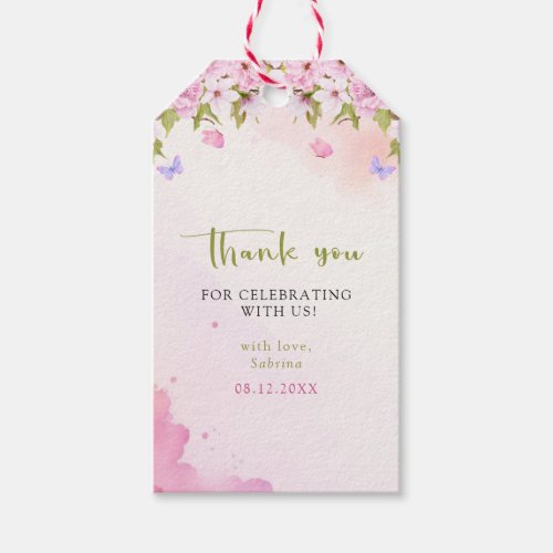 Watercolor Cherry Blossom Its a Girl Baby Shower  Gift Tags