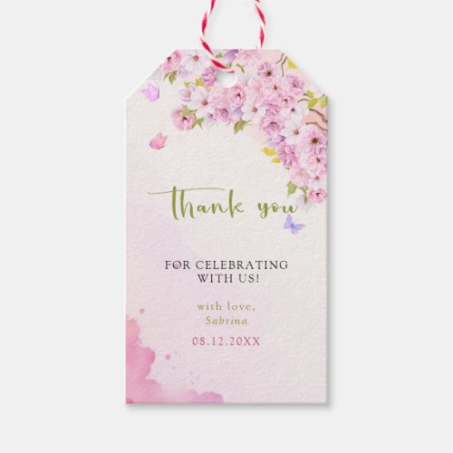 Watercolor Cherry Blossom Its a Girl Baby Shower  Gift Tags