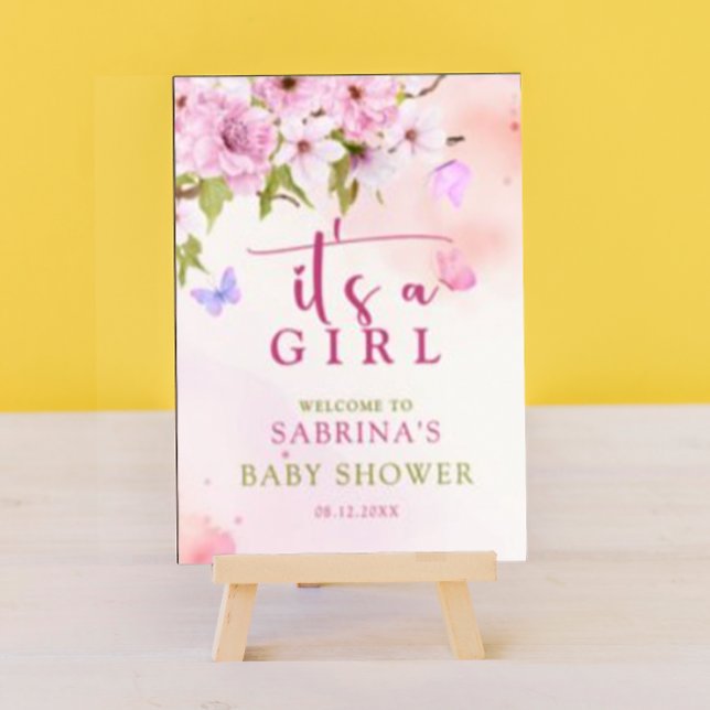 Watercolor Cherry Blossom It's a Girl Welcome Sign (Creator Uploaded)