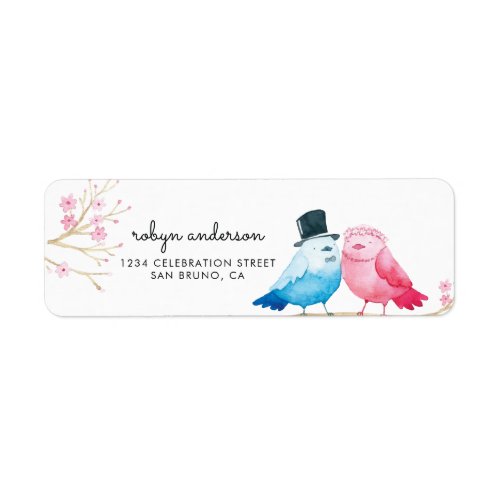 Watercolor Cherry Blossom  Love Birds Wedding Label