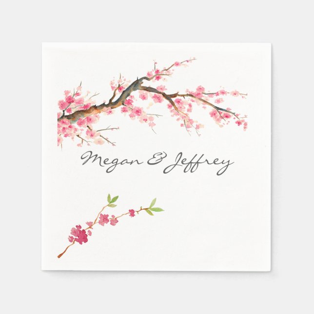 Watercolor Cherry Blossom Paper Napkins (Front)