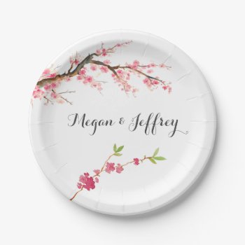 Watercolor Cherry Blossom Paper Plates by perfectwedding at Zazzle