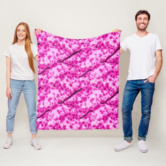 Watercolor Cherry Blossom Pattern Fleece Blanket (In Situ)