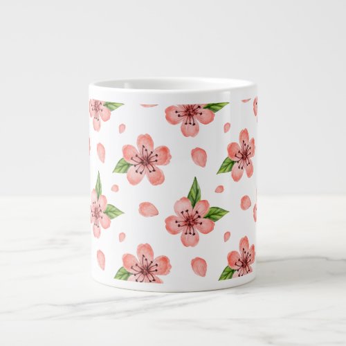 Watercolor Cherry Blossom Pattern Giant Coffee Mug