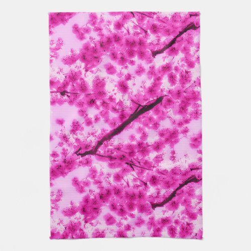 Watercolor Cherry Blossom Pattern Kitchen Towel