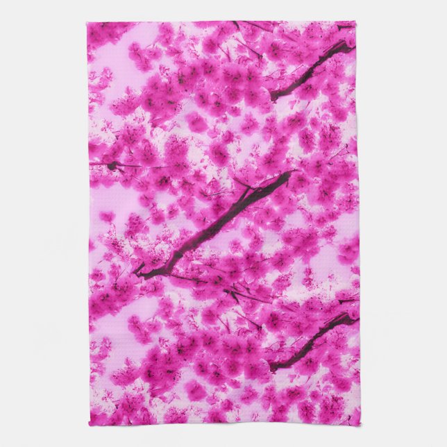 Watercolor Cherry Blossom Pattern Kitchen Towel (Vertical)