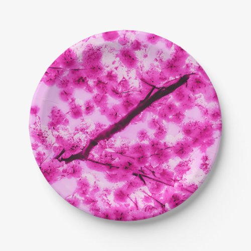 Watercolor Cherry Blossom Pattern Paper Plates