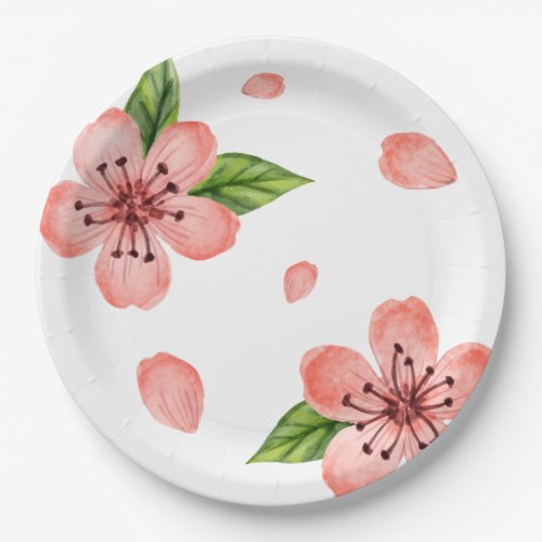 Watercolor Cherry Blossom Pattern Paper Plates