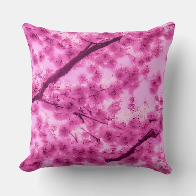 Watercolor Cherry Blossom Pattern Throw Pillow (Front)