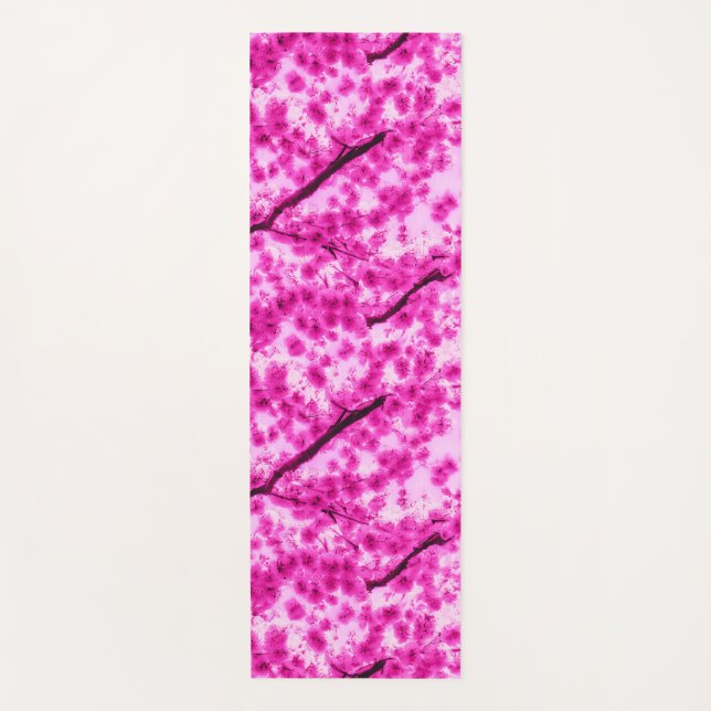Watercolor Cherry Blossom Pattern Yoga Mat (Front)