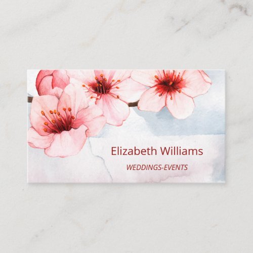 Watercolor Cherry Blossom Pink Blush  Business Card