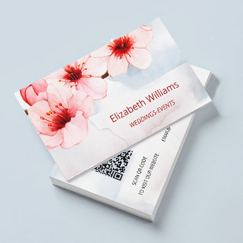 Watercolor Cherry Blossom Pink Blush  | Qr Code  Business Card by NinaBaydur at Zazzle