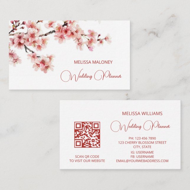 Watercolor Cherry Blossom Pink Business Card (Front/Back)