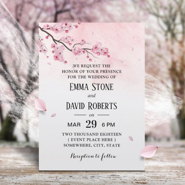 Watercolor Cherry Blossom Pink Floral Wedding Invitation (Creator Uploaded)
