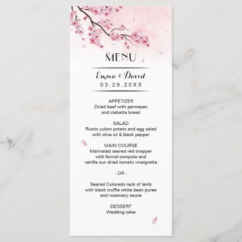 Watercolor Cherry Blossom Pink Floral Wedding Menu